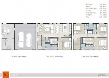 Three floor layout plans for a villa with a total living area of 202 square meters.