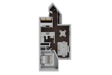 a floor plan of a studio apartment with a bedroom and a bathroom