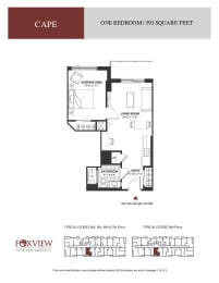 a floor plan of the one bedroom unit