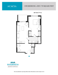 a floor plan of the one bedroom unit