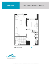 a floor plan of the one bedroom unit