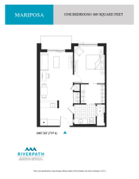 a floor plan of the one bedroom unit