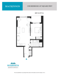 a floor plan of the one bedroom unit