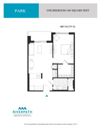 a floor plan of the one bedroom unit