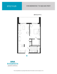 a floor plan of the one bedroom unit