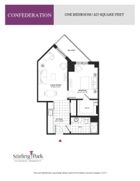 a floor plan of the one bedroom unit