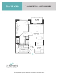 a floor plan of one bedroom unit at willow bend apartments