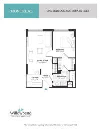 a floor plan of one bedroom unit at willow bend