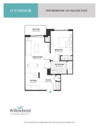a floor plan of one bedroom apartments at the willow bend apartments