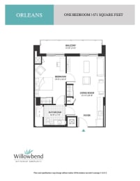 a floor plan of one bedroom unit at willow bend apartments