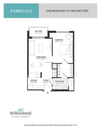 a floor plan of one bedroom left square feet