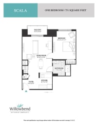 a floor plan of one bedroom unit at willow bend apartments
