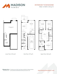 A floor plan for an interior townhome from Madison Yards.
