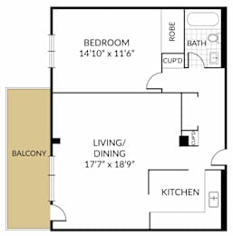 a floor plan of a small house with a kitchen and a living room