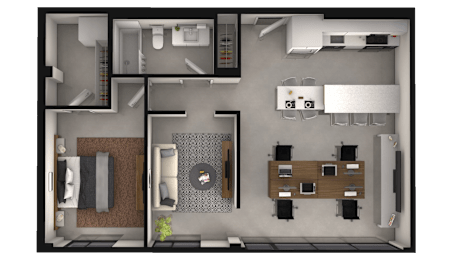a floor plan of a small apartment with a bedroom and a living room