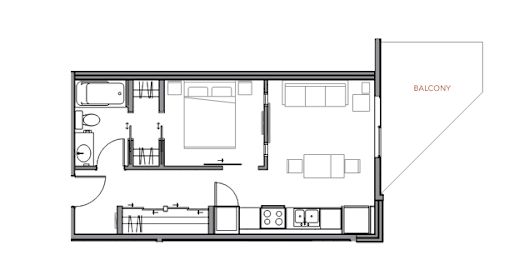 A black and white drawing of a balcony layout.