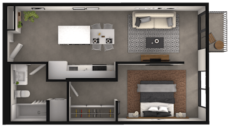 a floor plan of a bedroom with a bathroom and a living room