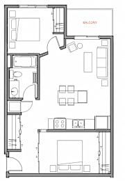 A black and white image of a balcony layout.