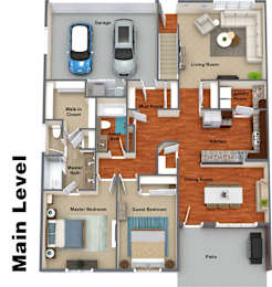 A floor plan of a house with a main level and a second level.