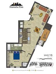 2d floorplan of a 1 bedroom, 1 bathroom unit