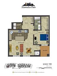 2d floorplan of a 1 bedroom, 1 bathroom unit
