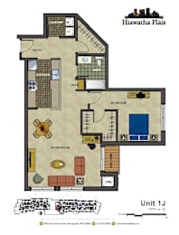 2d floorplan of a 1 bedroom, 1 bathroom unit