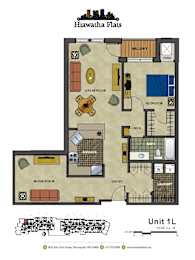 2d floorplan of a 1 bedroom, 1 bathroom unit