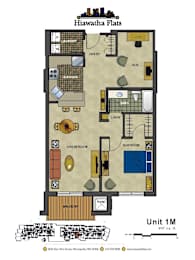2d floorplan of a 1 bedroom, 1 bathroom unit