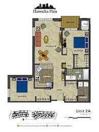 2d floorplan of a 2 bedroom, 1 bathroom unit