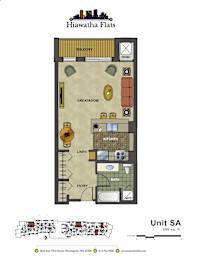 2d floorplan of a studio unit with one bathroom
