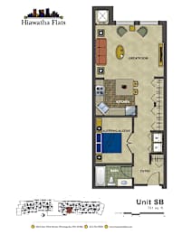 2d floorplan of a Studio unit with 1 bathroom