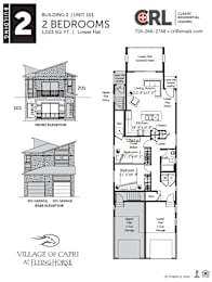 A floor plan for a 2 bedroom, 1,023 square foot lower flat is shown.
