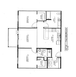 A floor plan of a residential unit with labeled rooms and dimensions.