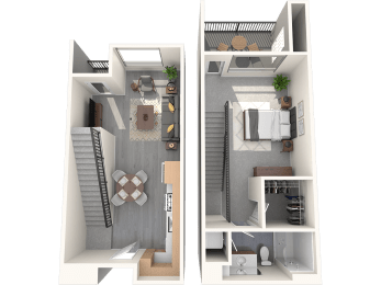 a rendering of a bedroom and a floor plan of a house