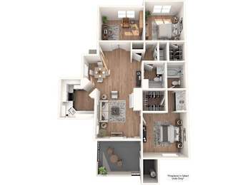 A floor plan of a house with a kitchen, living room, and two bedrooms.