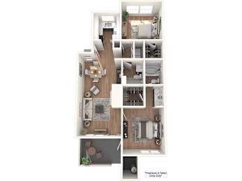 A floor plan of a house with a kitchen, living room, and dining area.