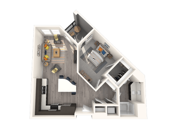 a floor plan with a bedroom and a living room