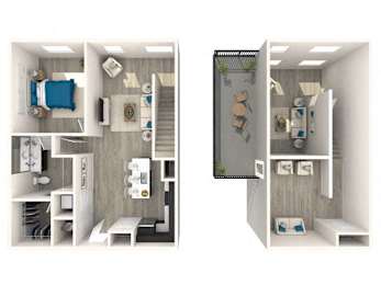 A diagram of a small apartment with a bedroom and a living room.