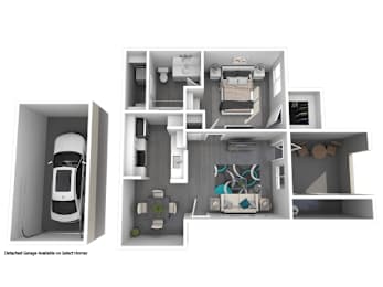 A diagram of a house layout with a detached garage available on select homes.