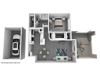 A cutaway drawing of a house shows the layout of the rooms.