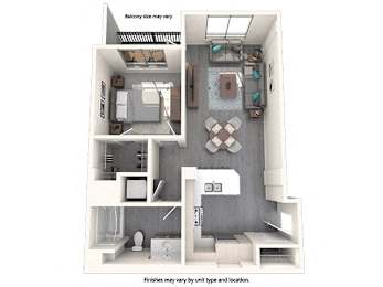 A diagram of a house layout with a balcony and a bathroom.