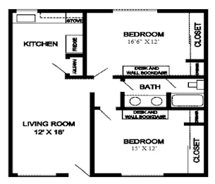2 Bedroom 1 Bathroom Floorplan at Pennsylvania Place, California 95616