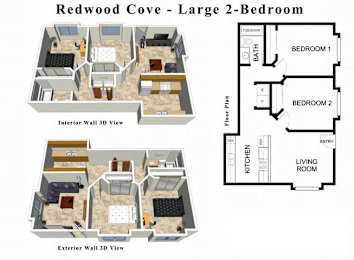2 Bed 2 Bath Floor Plan at Redwood Cove Apartments, California