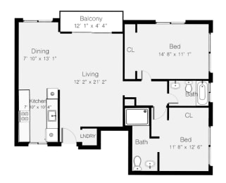 Floor Plan 1 Bedroom 1 Bath