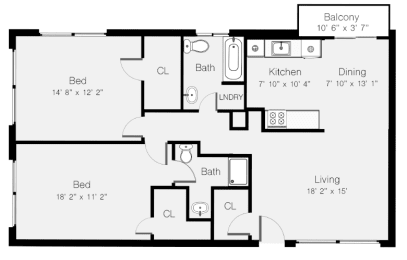  Floor Plan 2 Bedroom 2 Bath