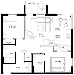 a floor plan of a small house with a bedroom and a living room