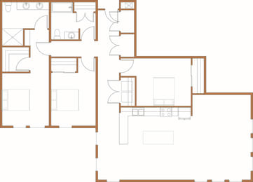 a floor plan of a small house with a kitchen and a living room