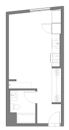 a floor plan of a small apartment with a bedroom and a living room