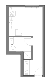 floor plan of the small apartment with a bedroom and a living room