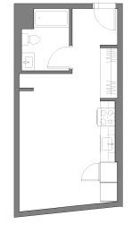 a floor plan of a small apartment with a bedroom and a living room